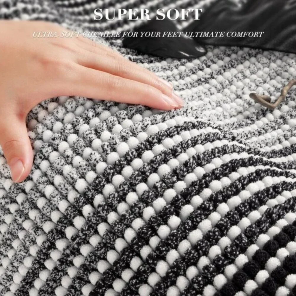 New 2Pcs Bathroom Rug Set, Soft Absorbent Non-Slip Chenille Mats - Black